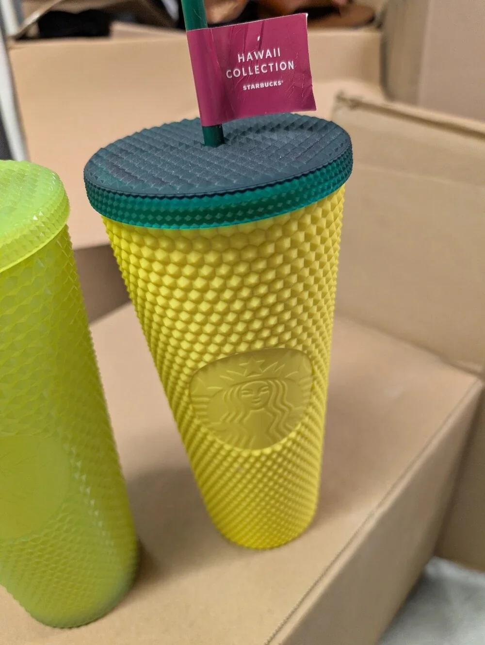 Starbucks Lime and Yellow Studded Reusable Tumblers with Straws